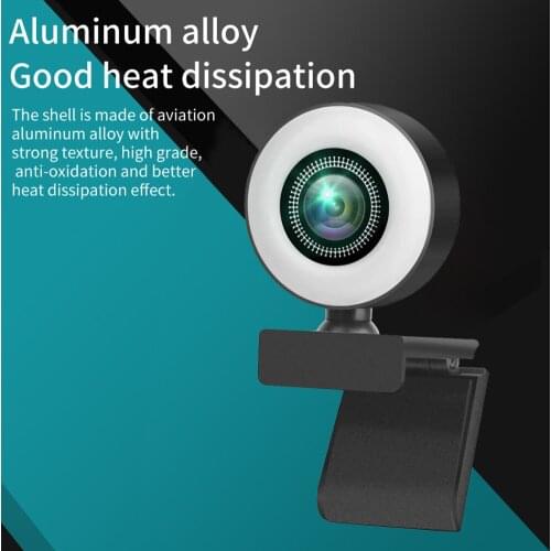 Widescreen Video Work Home Accessory 1080P HD 2MP Webcam with Ring Light Microphone USB Web Camera for PC Broadcast