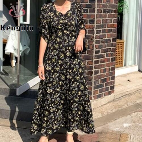 Oversized Loose Dress Summer Dress 2021 Print Floral Fashion Women Dress Half Puff Sleeve Female Robe Dress Lady Dress KE1336
