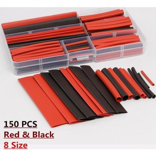 150PCS Polyolefin Heat Shrink Tube Ratio 2:1 Insulation Shrinkable Tube Wire Cable Sleeve Kit Assorted Heat Shrink Tubing 8 Size