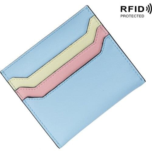 U Shape Flat Surface Patchwork Leather Card Holder Candy Color Credit ID Card Holder Money Case for Men Women