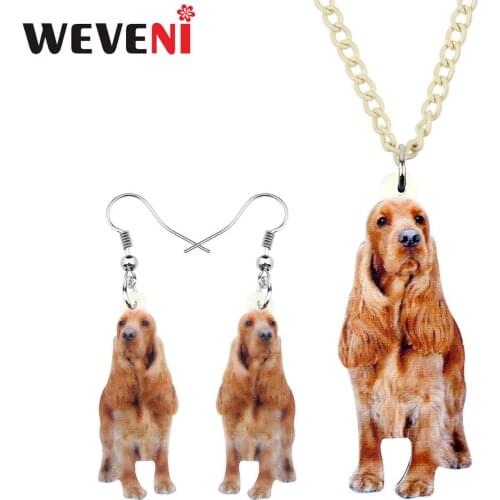 WEVENI Acrylic Cute Cocker Dog Necklace Earrings Jewelry Sets Teens Fashion Anime Pet Charm Gift Party Accessory Decoration Bulk