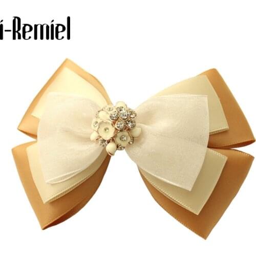 I-Remiel Korean Crystal Fabric Hairpin Large Simple Bow Hair Accessories Rhinestone Spring Clip Ponytail Clips Jewelry for Woman