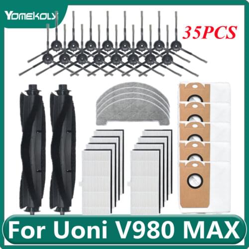 For Uoni V980 MAX Robot Vacuum Cleaner Main Brush Side Brush HEPA Filter Mop Cloth Dust Bag Replacement Accessories Parts