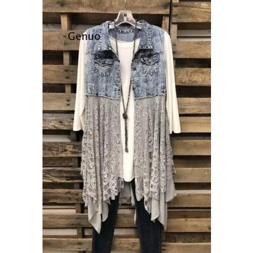 Ladies Jacket Spring and Summer All-Match Denim Vest Lace Hem Stitching Jean Vest Coat 2021 New Women Clothes