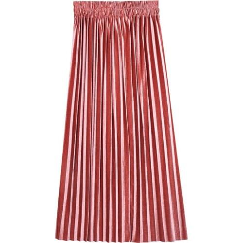 Womens Fashion Pleated Long Skirts Women Metallic Midi Skirts High Waist Casual Skirt