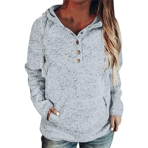 Women Sweatshirts Winter Buttons Printed Round Neck Hooded Blouse Outdoor Sports Casual Long Sleeve Sweater With Pocket Худи