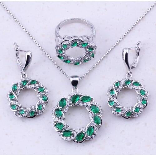 Brilliant Created Emerald & White CZ 925 Sterling Jewelry Sets For Women Trend Fashion Jewelry Free Gift Box J0003