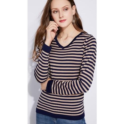 WomenS Spring Autumn Casual Knitted Sweater Fashion Striped Patchwork Long Sleeve Pullover Sexy Woman V-Neck Tops