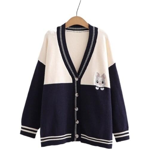 Cartoon Jacquard Patchwork Knit Women Cardigan 2021 Winter Single Breasted Korean Fashion Girly Sweety Basic Warm Soft Knitwear