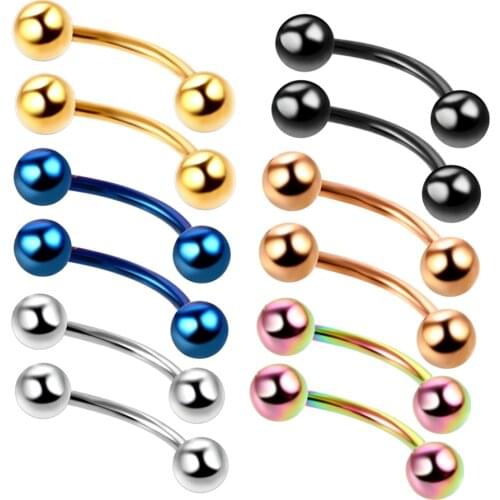 2Pcs 6Colors Surgical Stainless Steel Eyebrow Rings 16G Eyebrow Ring Curved Barbell Piercing Double Balls Body Jewelry