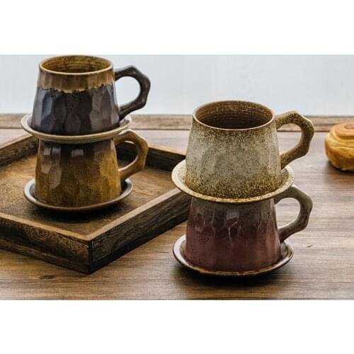 200ml Japanese Art Retro Ceramic Coffee Mug Retro Hand-cut Surface Stoneware Latte Cup Modern Home Afternoon Tea Coffee Cup Gift