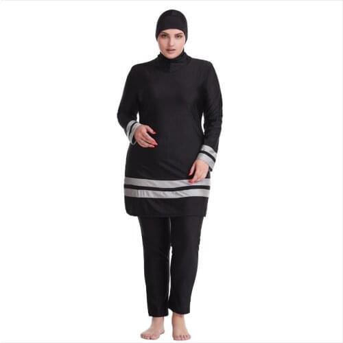 3 pc Big Size Swimwear Women Bayan Mayo Maillot de Bain Femme Musulmane Islamic Swim Wear Burkini Black Modest Bathing Suit Long