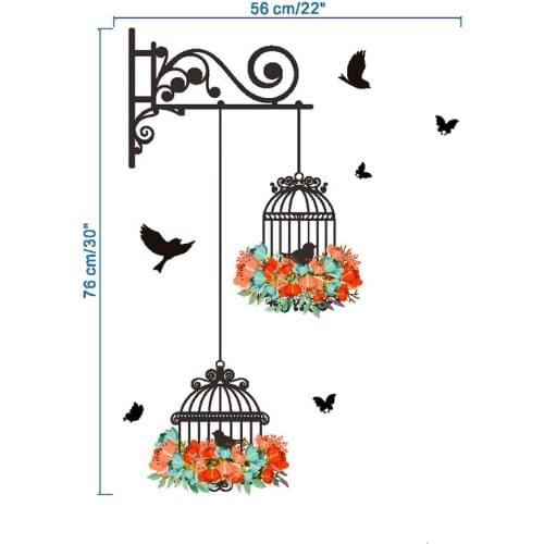 3D Home Birdcage Flower Flying sticker for Living Room Nursery Room Wall decal Stickers Room Decoration Bedroom Poster House