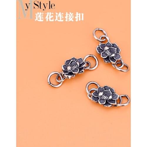 925 Sterling Silver Thai silver bracelet button accessories necklace connecting buckle lotus s button hook buckle handmade DIY m