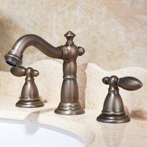 Antique Bathroom Sink Faucet brass 2-Handle Widespread Lavatory Faucet Mixer Double Handle Tap