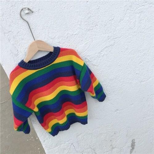 Kids Sweater Fashion Korean Rainbow Stripes Knitted Sweaters for Girls Boys Clothing Autumn Toddler Baby Outwear Child Tops 2019