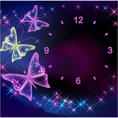Diy 3d diamond painting wall clock crystal butterfly pattern full round rhinestone 5d diamond embroidery artwork mosaic clock