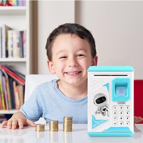 Electronic Piggy Bank Fingerprint Password Money Box Cash Coins Saving Box ATM Safe Box Automatic Deposit Kids Xmas Gift