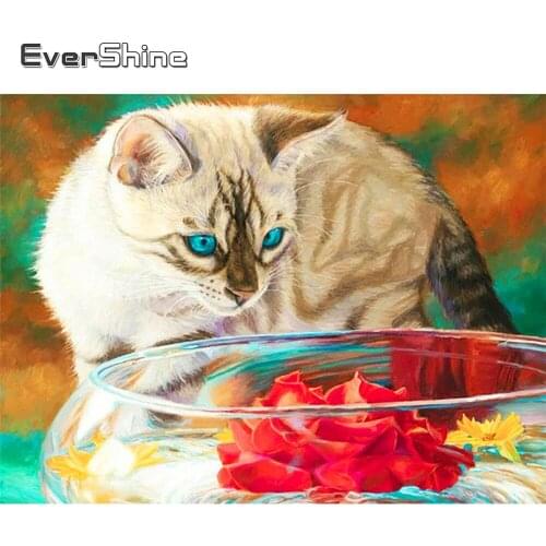 EverShine Diamond Painting Cat Mosaic Art Kits Diamond Embroidery Animals Cross Stitch Rhinestones Picture Handmade New Arrivals
