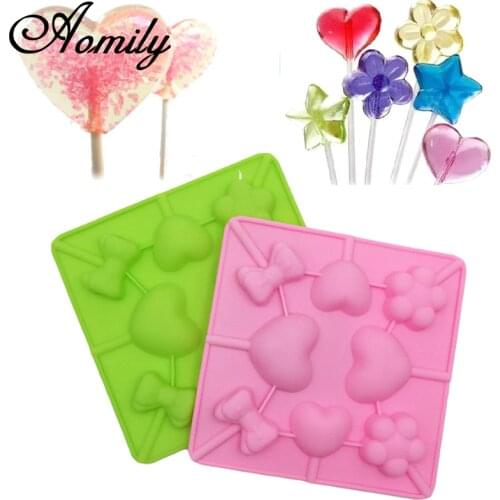 Aomily DIY Lollypop Chocolate Mould Silicone Lollipop Mold Ice Tray Mold Ice Cube Lollygags Candy Pudding Love Bowtie Flower Kid