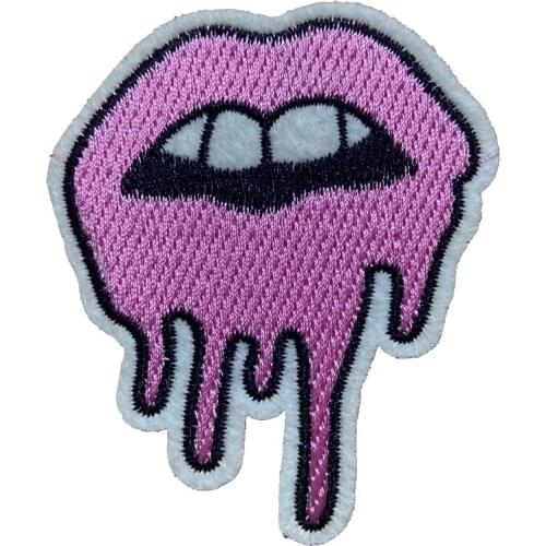 Dripping Pink Lips Iron-on/Sew-on Embroidered Patches for Clothes Small Punk Grunge Goth Alt Mouth Patch Applique DIY 10pcs/lot