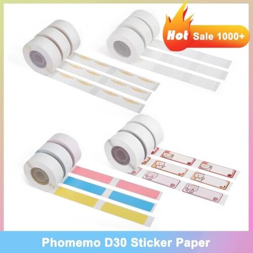 Sticker Paper for Phomemo D30 Thermal Sticker Tickets Paper Self-Adhesive Transparent Square Round Name Labels Paper 3 Rolls/Box