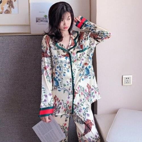 Women Pajamas Suit Long Sleeves Winter Two Pieces Home Wear Set With Pants Female Clothes For Women Silk Sleepwear