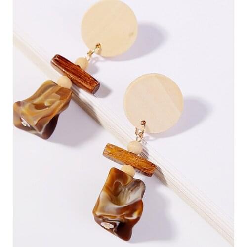 Korean Style Fashion Square Round Wooden Drop Earrings For Women 2019 Trendy Geometric Resin Dangle Earring Party Jewelry Gifts
