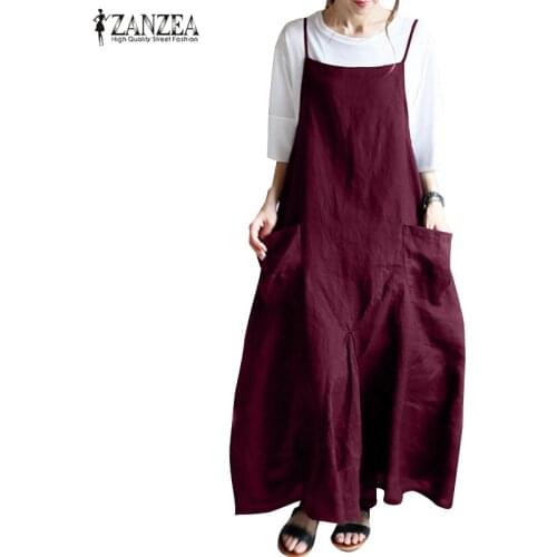 Summer Maxi Dress ZANZEA 2021 Womens Spaghetti Strap Dresses Female Sleeveless Sarafans Vestidos Femme Baggy Party Sundress