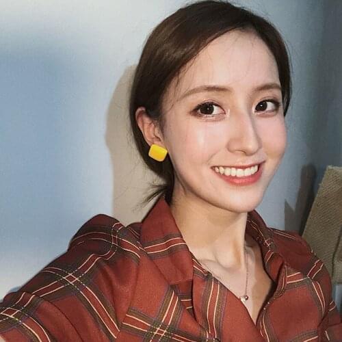 Fashion Lemon Yellow Resin Earrings Geometry Square Stud Earrings Bijoux Jewelry Accessories