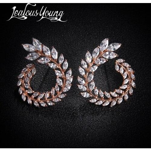 Rose Gold Color Olive Leaf Fashion CZ Stud Earrings Crystal Brand Earings For Women Jewelry Pendientes Mujer Brinco AE119