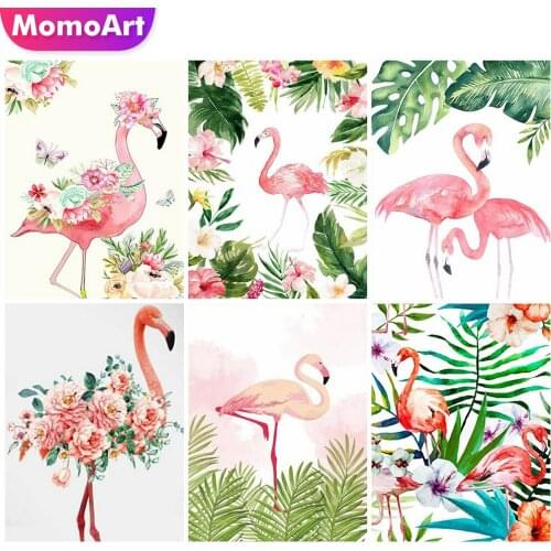 MomoArt 5D DIY Diamond Painting Flamingo Cross Stitch Mosaic Diamond Embroidery Flower Animal Rhinestone Picture Home Decor