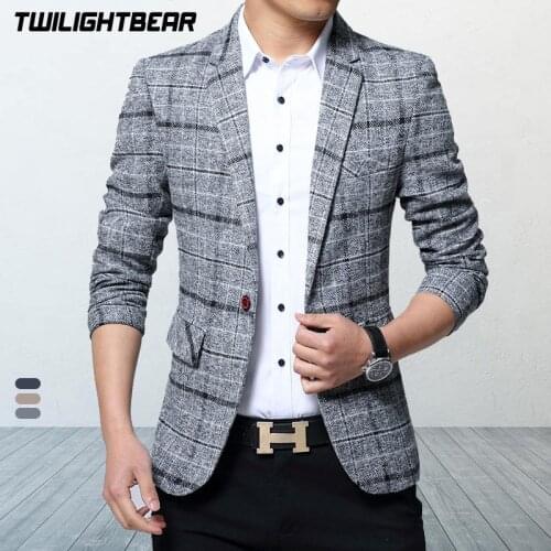 New Men Blazers 4XL 5XL Spring British Style Plaid Male Slim Fat Business Casual Blazer Coat Men Brand Outwear Jacket AF603