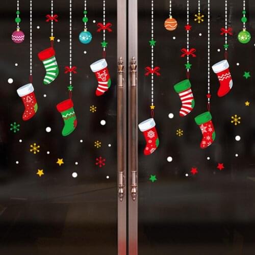 Christmas Santa Snowman Sock Tree Wall Sticker Window Glass Decal DIY Home Decoration Xmas Decor Festival Holiday Wall Decal