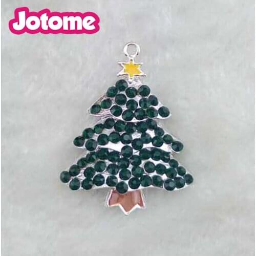 30mm Cheap Popular DIY zinc alloy Christmas Green Tree Crystal Rhinestone Pendant for Christmas gifts