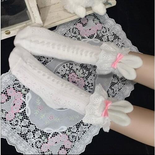 Japanese Women Lolita Sock Bunny Ears Lace Bowknot Kawaii Soft Sister Lolis Stcokings Ruffles Cosplay Accessories Short Socks