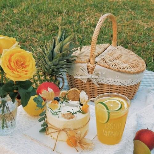 Woven Rattan Picnic Baskets Outdoor Camping Storage Basket Bread Fruit Food Breakfast Organizer Box Kitchen Egg Storage Basket