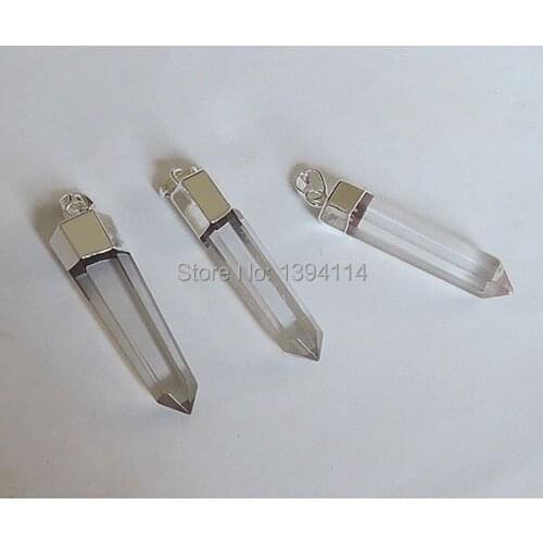 Natural Clear Quartz Point Pendants Hexagon Pillar Silver Plated Approx 25-35 mm