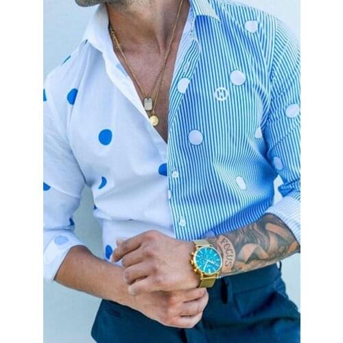 Casual Shirts Long Sleeve Mens Hawaii Lapel Casual Button Down Shirts Tops Fashion Polka Dot Printed Handsome Blouse Autumn Ne