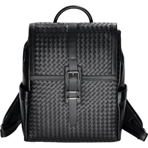New Brand 100% Genuine Leather Men Backpacks Fashion Real Natural Leather Student Backpack Boy Luxury Weave Computer Laptop Bag