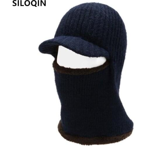 SILOQIN 2020 winter womens earmuffs hat beanies men plus woolen ski cap thick warm fluff beanie hats for men women knitted hat