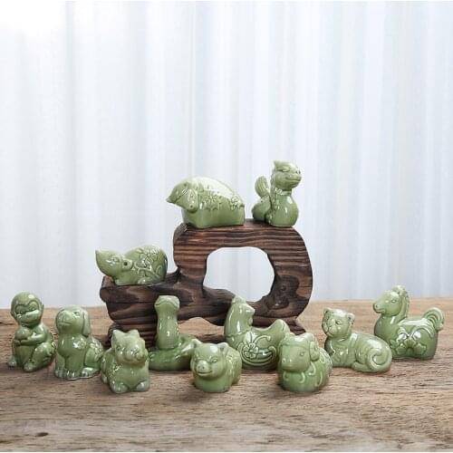 Modern Ceramic Cute Animal Small Crafts Rat Cow Rabbit Dragon Snake Horse Sheep Monkey Chicken Dog pig 12 Zodiac Decoration Art
