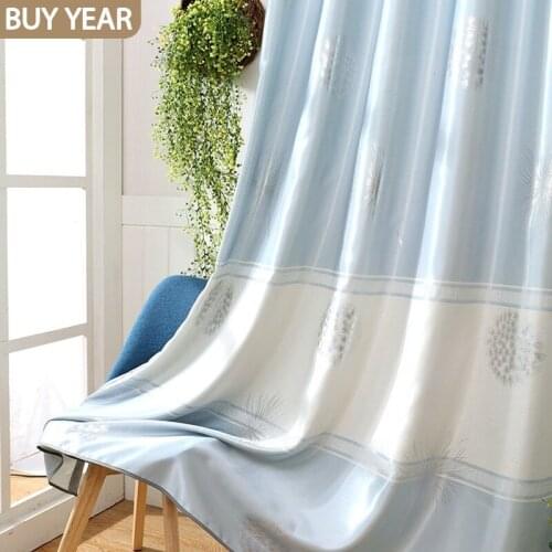 Light Blue and White Silk Two-color Curtains Dandelion Hot Silver Blackout Curtains for Living Dining Room Bedroom
