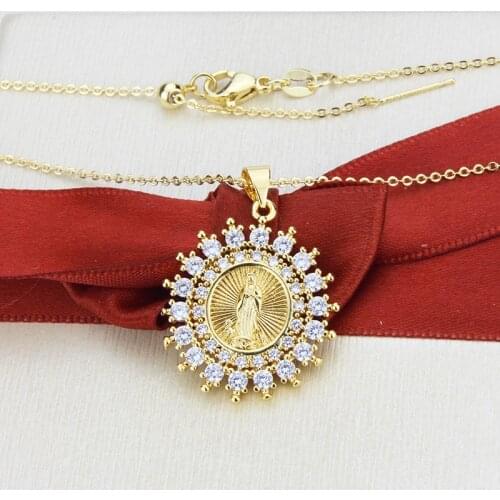 Holy Virgin Mary Pendant Necklace Rhinestone Our Lady of Guadalupe Necklace for Women Religious Catholic Jewelry Gift