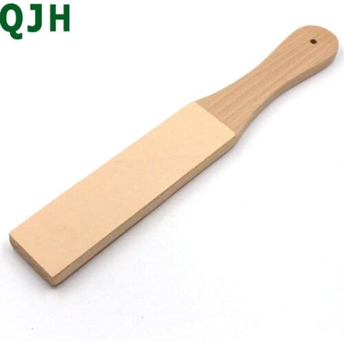 Wood Handle Leather Sharpening Strop Knife Razor Polishing Board with Polish Compound 2 Sided Made From Veg Tanned Cowhide
