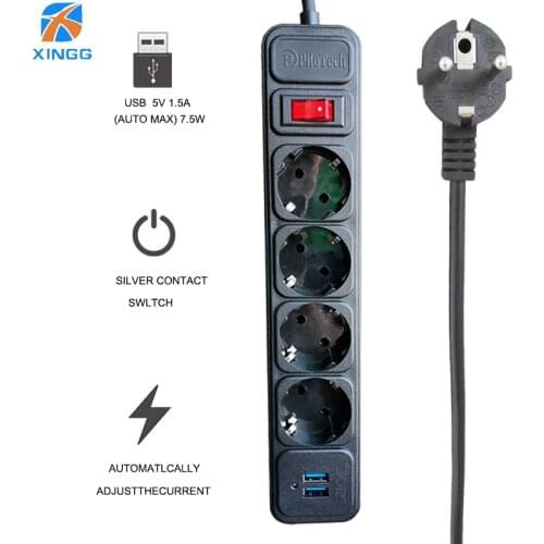 Smart Power Strip EU Plug USB Fast Charging Socket Universal Electrical Extender Cord for Phones Home Office Network 2500W