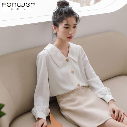 Spring 2021new Spring and Autumn Long Sleeve Doll Collar Top French White Chiffon Shirt Womens Design Sense Niche