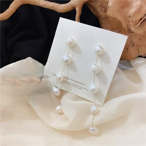 VSnow Elegant Long Thread Natural Freshwater Pearl Earrings Beaded Pearls Tassel Earrings for Women Minimalist Earring Jewelry