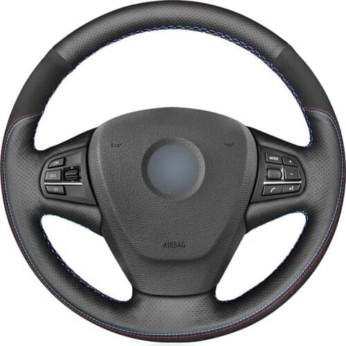 Hand-stitched Black Genuine Leather Suede Car Steering Wheel Cover for BMW X3 F25 2010 2011 2012-2017 X5 F15 2013 2014 2015-2017