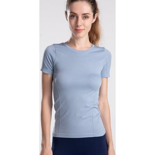 Woman T-shirt Seamless Sports Short Sleeve Slim Top Quick Dry Breathable Gym Running Fitness T-Shirt Workout Sport Female Wear